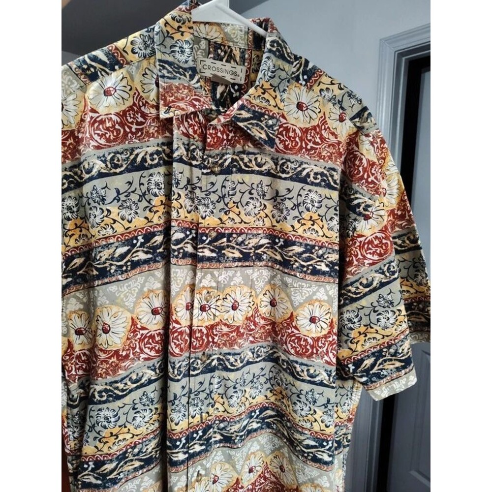 Crossings button down shirt sleeve men's pattern XL shirt cotton